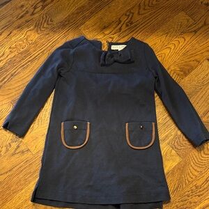 Hope and Henry Navy Dress with Bow, Pockets and leather elbow patches size 3